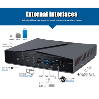 Pro Inte1 I9 9880H mini ordinateur industriel de PC de LAN Mini de gigabit d'affichage du disque transistorisé 256GB du PC 8GB DDR4 Nvme M.2 de la victoire 10 double